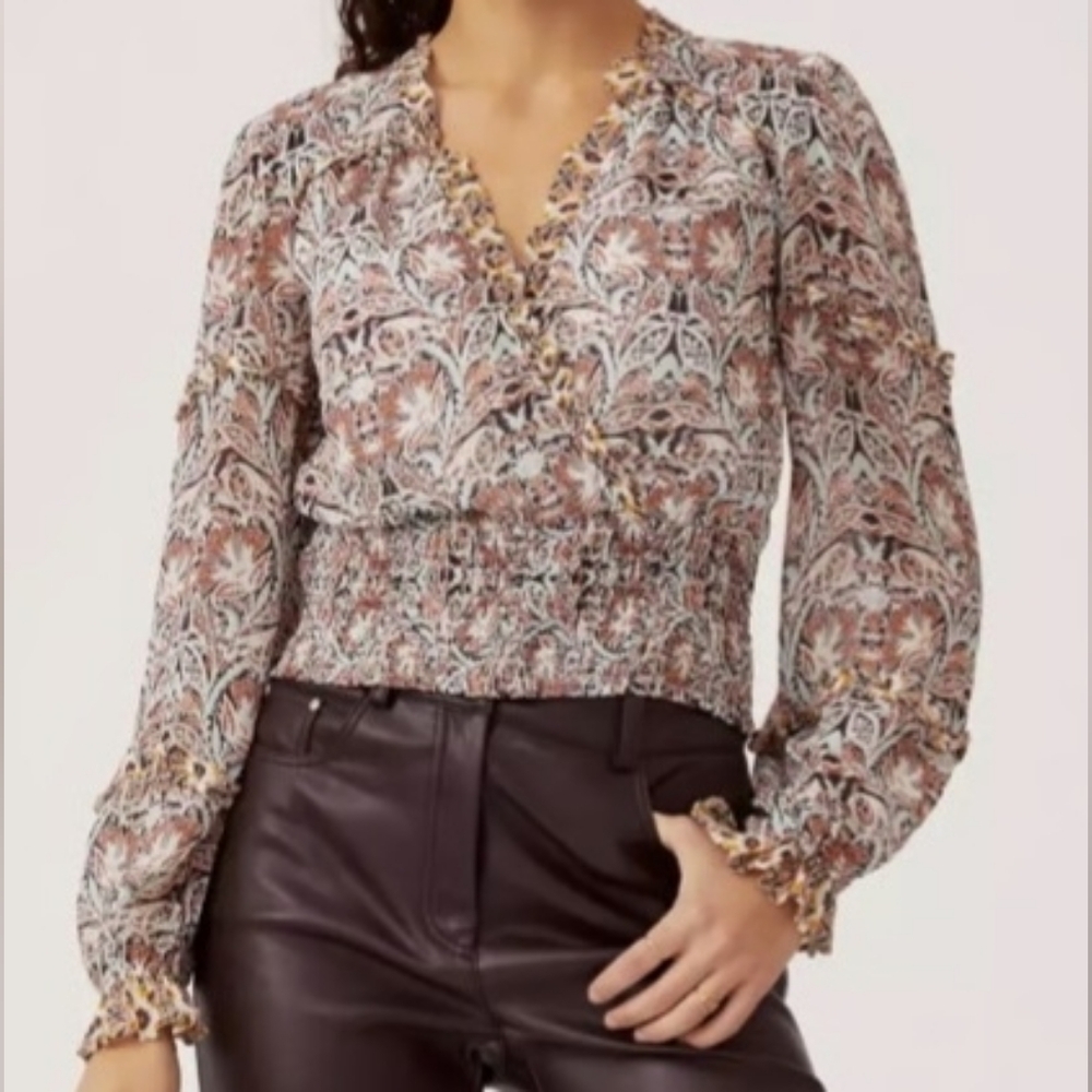 Anthropologie Floral Blouse in Brown and Cream